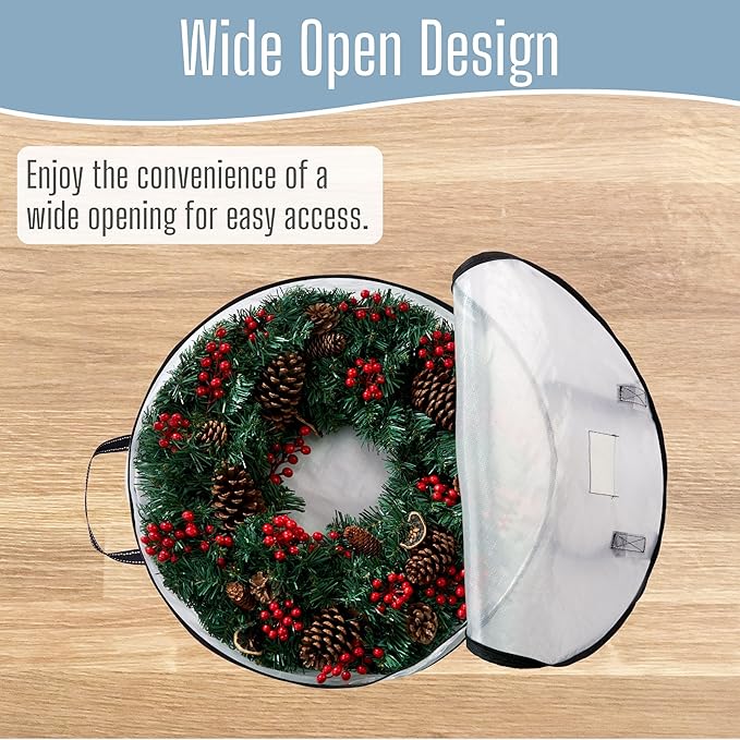 VENO 24 Inch Wreath Storage Container, 2 Pack Clear Round Christmas Wreath Storage Bag, Heavy Duty Clear Holder with Wall Hanging Handles