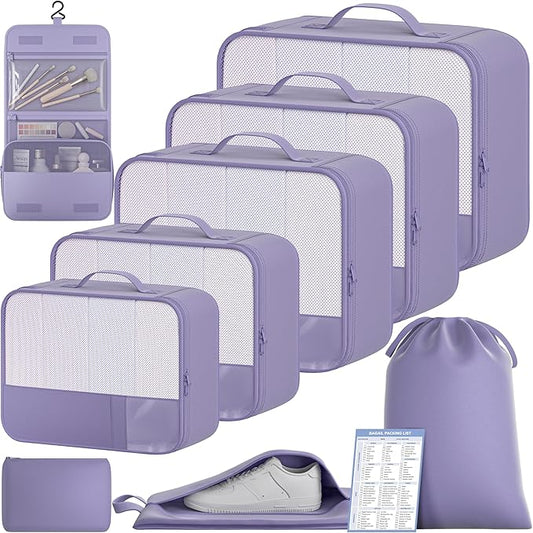 BAGAIL 9 Set Packing Cubes with Packing List Luggage Packing Organizers for Travel Accessories (Dusty Purple)
