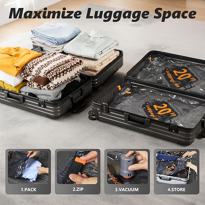 Travel Vacuum Bags with Cordless Electric Pump, 16 Small Compression Packing Cubes for Clothing Clothes, Luggage Suitcase Organizer, Space Saver Vacation Cruise Travel Essentials