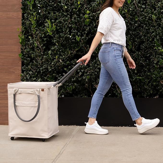 CleverMade Hauler Rolling Tote Bag, 90L Collapsible Portable Shopping Cart with Wheels for Groceries, Laundry, Organization
