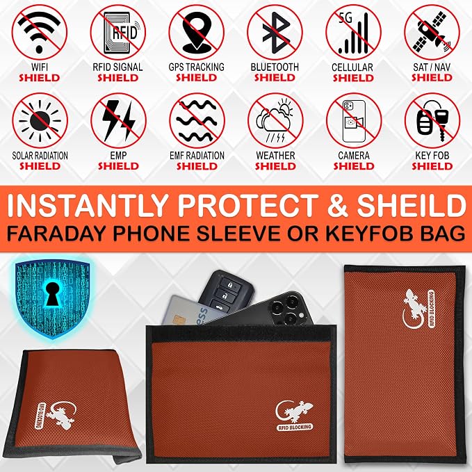 Faraday Bag Anti-Tracking GPS RFID Car Key Signal Blocker Wallet Shielding Pouch Protective Case for Cell Phone Car Key FOB, Data Privacy, Electronic Device Security (ORANGE - NYLON) - Image 2