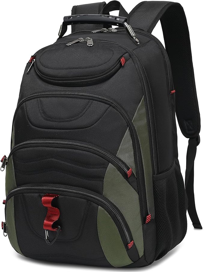Boavan Laptop Backpack for men, 17.3 inch Laptop Bag with USB Port, Waterproof Travel Work Backpack Purse, Anti-Theft Teacher Nurse Doctor Casual Bookbags Office Business backpack，Black&Army Green