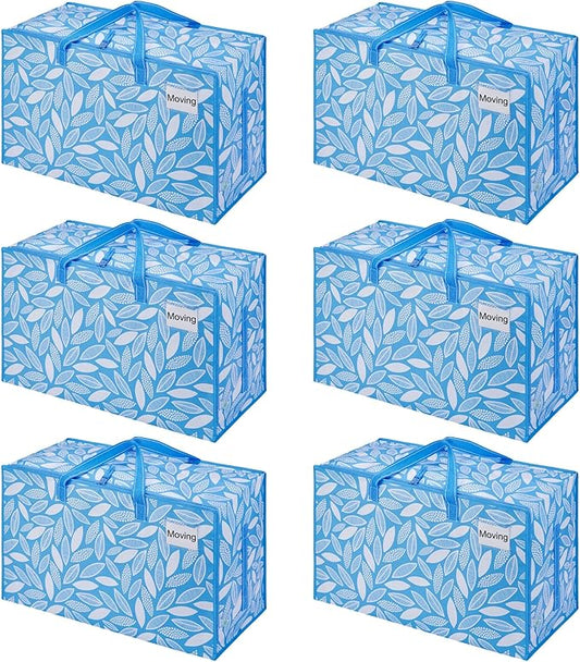 VENO 6 Pack Extra Large Heavy Duty Moving Bags with Wide Opening & Reinforced Handles, Reusable Storage Tote Bags with Strong Zippers for Clothes, College Dorm Essentials & Moving Supplies