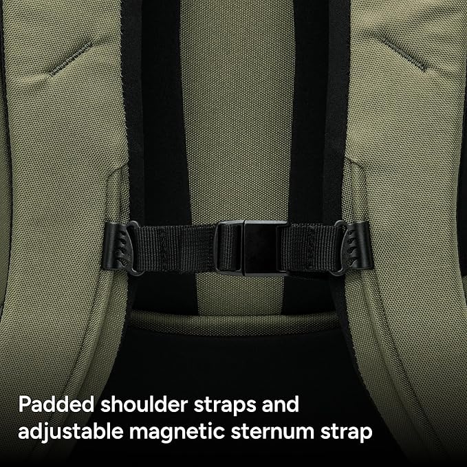 Halfday Roamer All-in-One Travel Backpack: 15” Laptop Compartment, Built-In Shoe/Laundry Pouch (Magnetic Sternum Strap, Padded Shoulder Support), Weekend & Business Trip Carry-on Bag, Olive