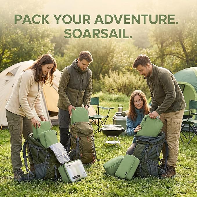 6 Set Compression Packing Cubes for 7–14 Day Travel, Durable Nylon Oxford Luggage Organizers with IP6X Waterproof Toiletry Bag, Expandable Suitcase Packing System (Forest Green)