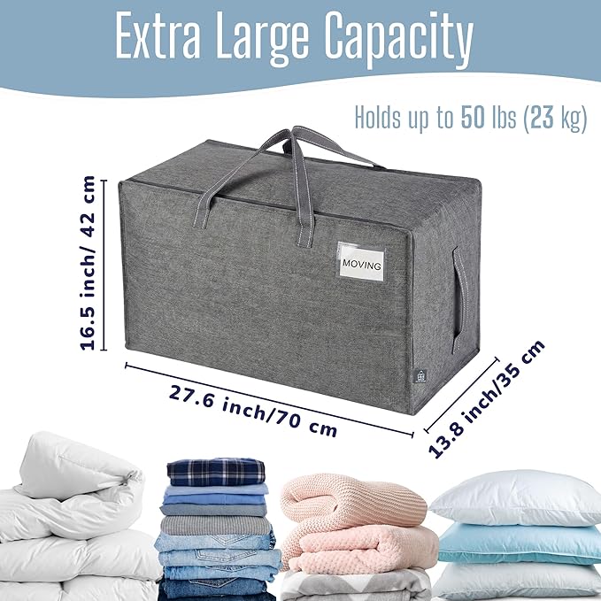 VENO 8 Pack Extra Large Heavy Duty Moving Bags with Wide Opening & Reinforced Handles, Reusable Storage Tote Bags with Strong Zippers for Clothes, College Dorm Essentials & Moving Supplies