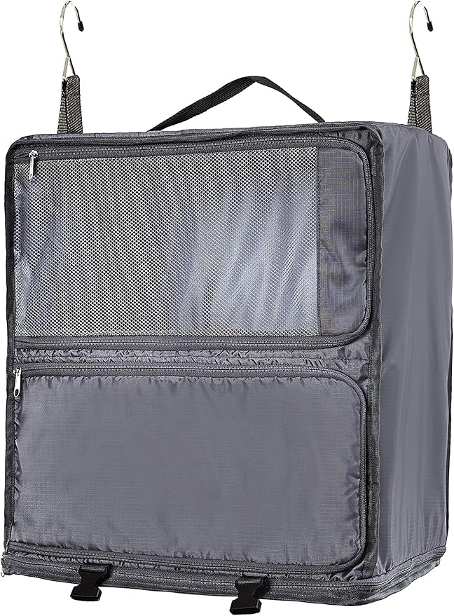 ELEZAY Hanging Packing Cubes Portable Closet 3-Shelf Travel Collapsible Compression Garment Organizer for Carry-on Luggage Suitcase Space Saver Bag XX-Large_No Side Pockets, Gray