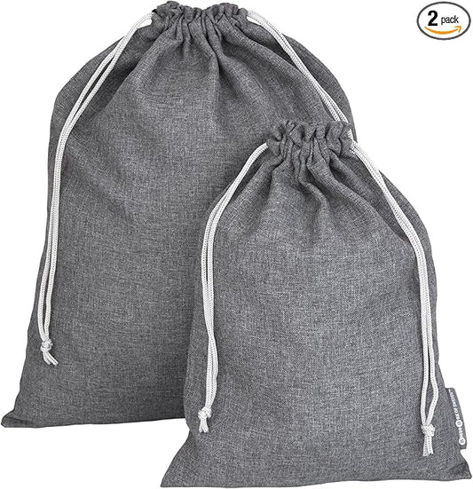 Bigso Box of Sweden Travel Laundry Bags | Large & Small Clothing Dirty Laundry Travel Storage Bags w/Drawstring Closure | Clothes Organizer for Packing | 14.2"x18.9" & 10.2"x14.2" | Set of 2 | Gray