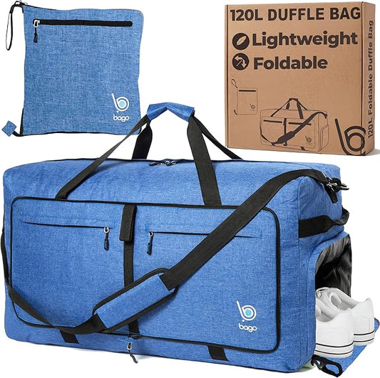 Bago Extra Large Duffle Bag for Travel Women & Men. Durable, Lightweight, Foldable Travel Duffel Bags For Traveling Women. 120L Duffle Bags Use As a Weekender Bag with Shoe Compartment, Checked Duffel