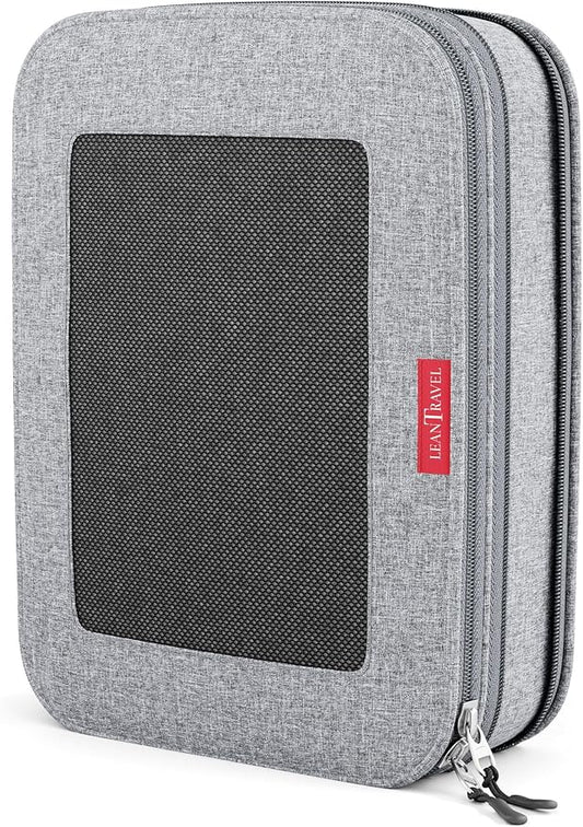 LeanTravel Premium Compression Packing Cubes for Travel - Suitcase Organizer Bags with Double Zipper & Breathable Mesh Panel - Space Saving Carry On Luggage Essentials (1 Large Bag, Grey)