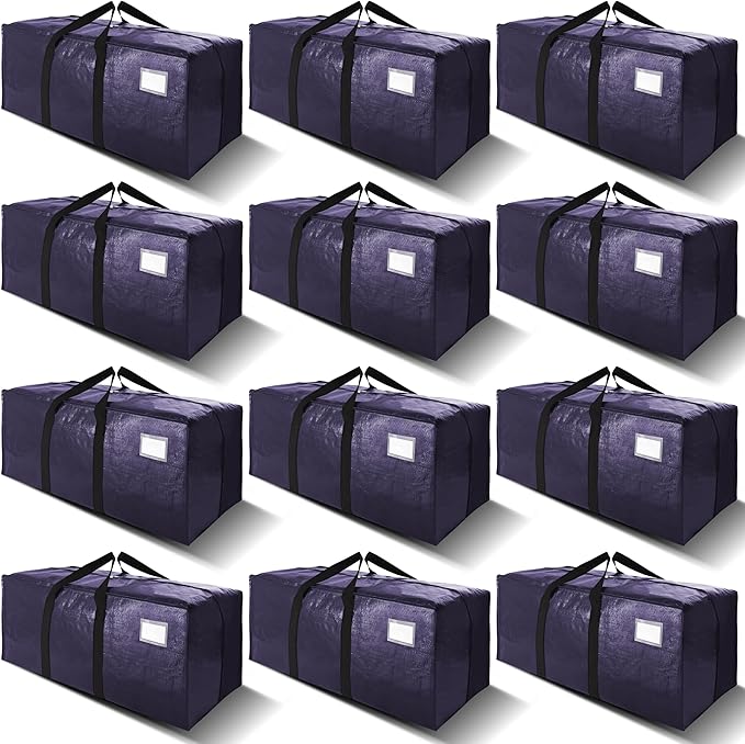 VELVETSURE 12 Pack Heavy Duty Extra Large Moving Bags W/Backpack Straps - Strong Handles & Zippers, Storage Totes For Space Saving, Fold Flat, Alternative to Moving Box and Storage Bin, Blue
