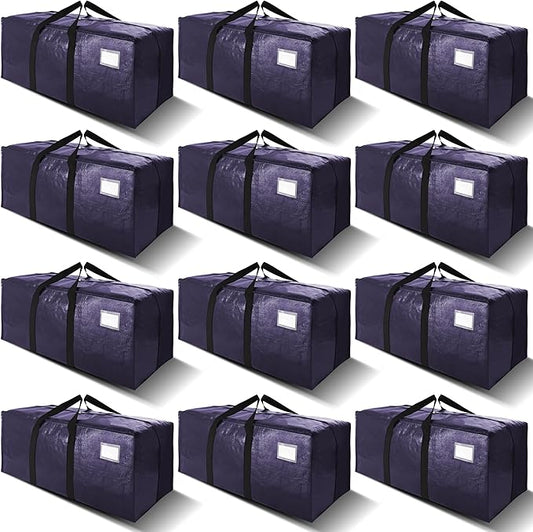 VELVETSURE 12 Pack Heavy Duty Extra Large Moving Bags W/Backpack Straps - Strong Handles & Zippers, Storage Totes For Space Saving, Fold Flat, Alternative to Moving Box and Storage Bin, Blue