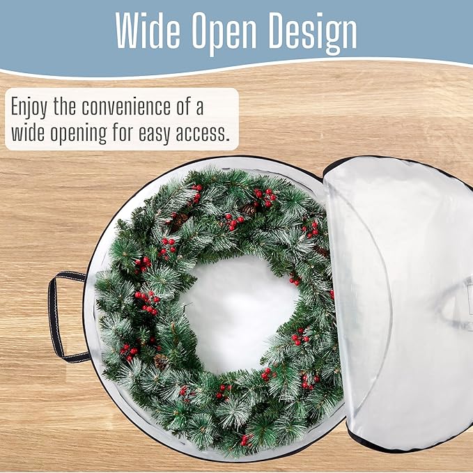 VENO 36 Inch Wreath Storage Container, 4 Pack Clear Round Christmas Wreath Storage Bag, Heavy Duty Clear Holder with Wall Hanging Handles
