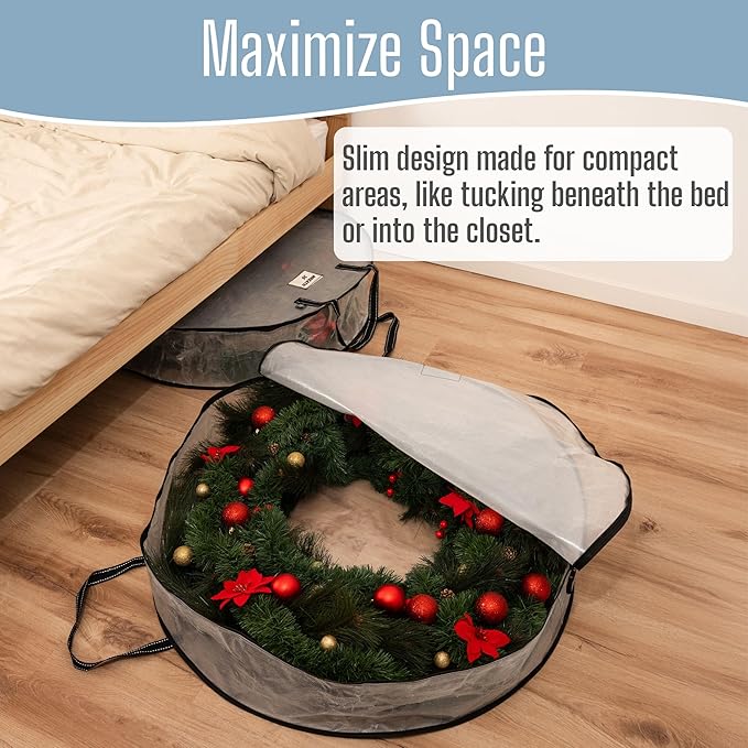 VENO 36 Inch Wreath Storage Container, 4 Pack Clear Round Christmas Wreath Storage Bag, Heavy Duty Clear Holder with Wall Hanging Handles