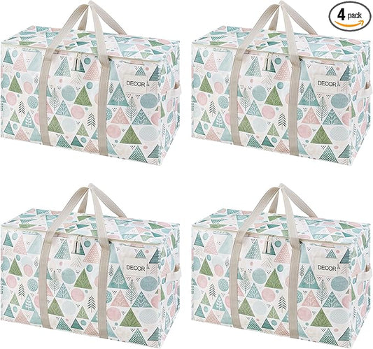 VENO 4 Pack Heavy Duty Moving Bags, Extra Large Storage Bags with Reinforced Handles & Strong Zippers, Foldable & Reusable Moving Box Alternative for Clothes & Dorm Storage