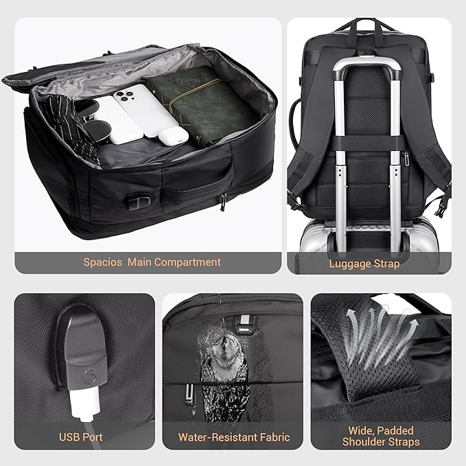 Joryin Air Vacuum Backpack for Travel with Air Pump, 75L Expandable Backpack with Detachable Vacuum Compression Bag Waterproof Carry On Travel Bag for Airline Laptop Backpack with Shoe Compartment