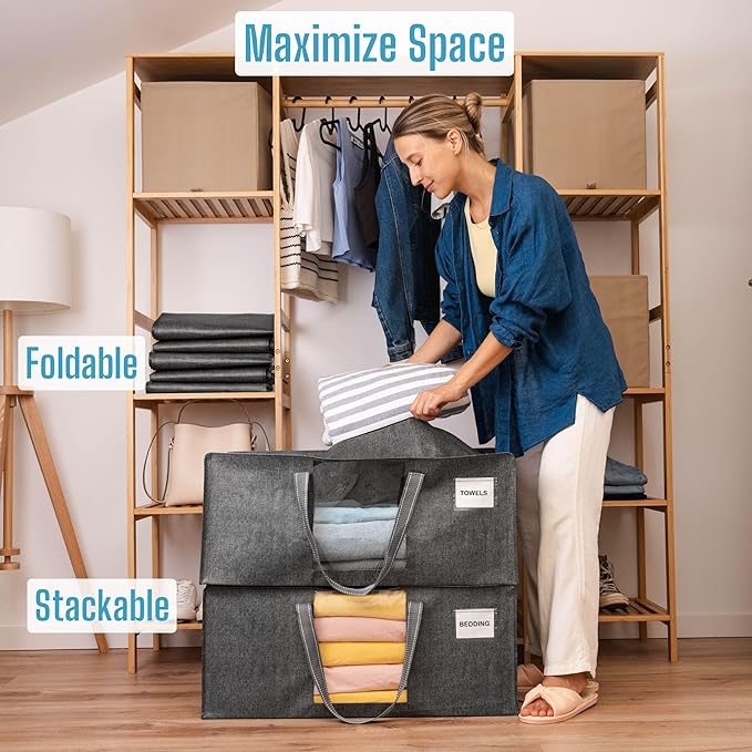 VENO 10 Pack Heavy Duty Moving Bags, Packing Bags with Clear Window, Alternative to Moving Boxes, Storage Bins for Clothes, Blankets, Comforters, College Dorm Essentials (Gray, 10 Pack)