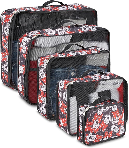 Disney Minnie Mickey Stitch Packing Cubes - Winnie the Pooh, Princess Cinderella, Cars, Toy Story 5 Piece Packing Cubes Compression - Travel Essential - Luggage Suitcase Organizer Set