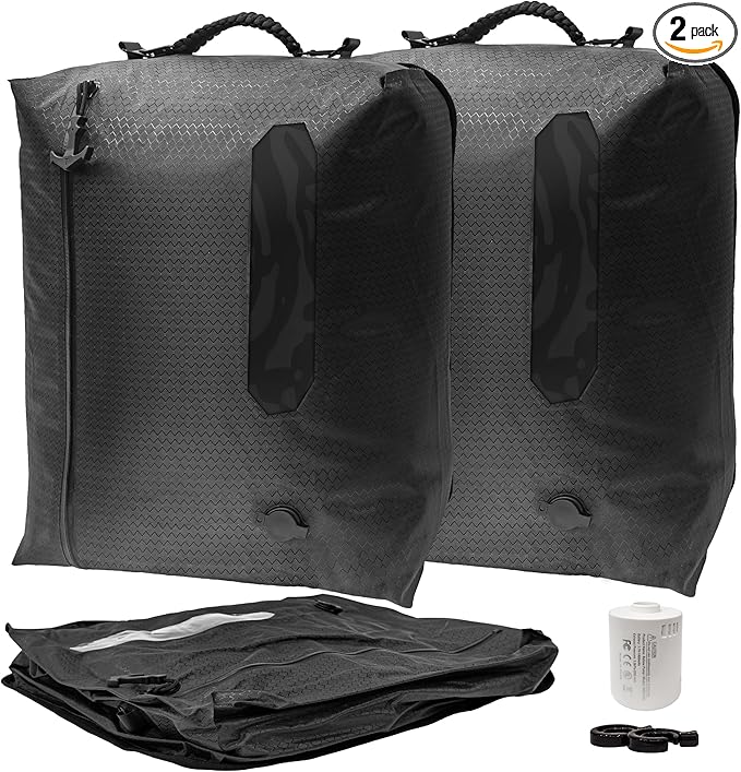 ZPO Travel Vacuum Bags with Pump, IP68 Waterproof Reusable Vacuum Compression Travel Bag with Transparent Window, Reusable Airless Vacuum Kit for Clothes, Backpacks & Suitcases (2 PC+PUMP)