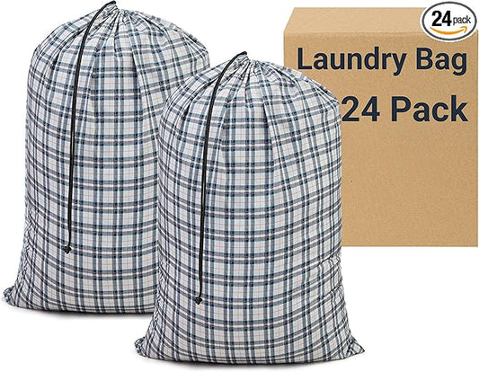 ZPECC Bulk Travel Laundry Bag,Extra Large Heavy Duty Laundry Bags 24 Pack,Washable Dirty Clothes Organizer XL for College Dorm Hotel Camping and Home Storage 30x40(Checkered)