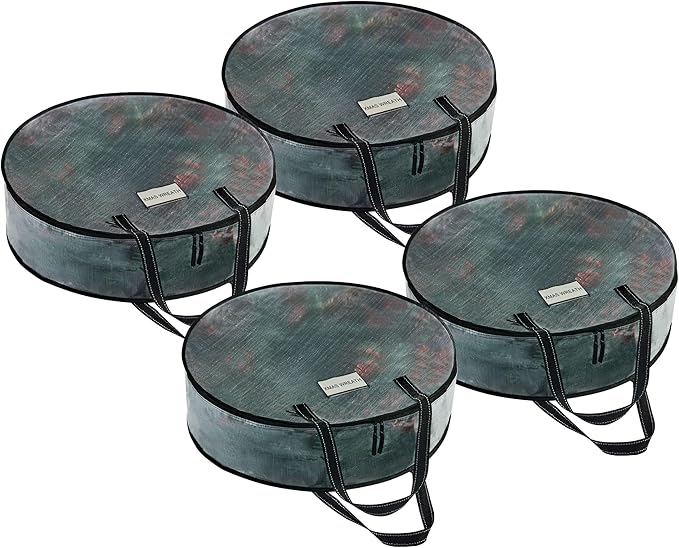 VENO 36 Inch Wreath Storage Container, 4 Pack Clear Round Christmas Wreath Storage Bag, Heavy Duty Clear Holder with Wall Hanging Handles