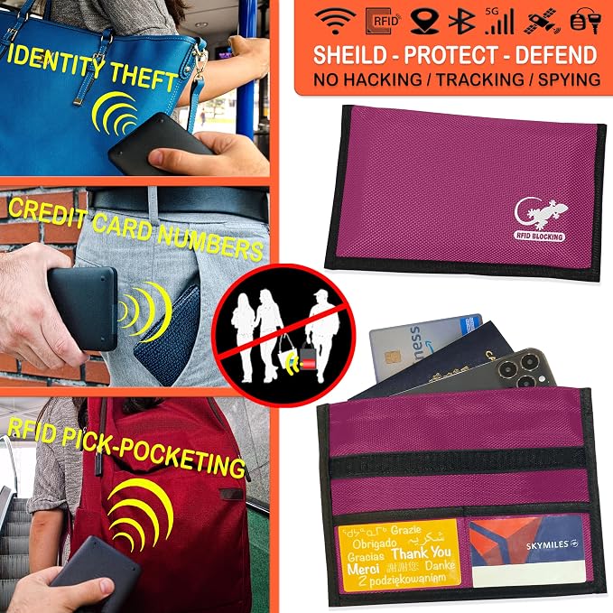 Gecko Travel Tech Faraday Bag Anti-Tracking GPS RFID Car Key Signal Blocker Wallet Shielding Pouch Protective Case for Cell Phone Car Key FOB, Data Privacy, Electronic Device Security (PINK - NYLON) - Image 7
