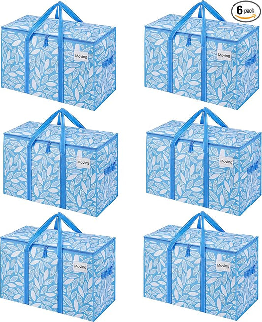 VENO 6 Pack Heavy Duty Moving Bags, Extra Large Storage Bags with Reinforced Handles & Strong Zippers, Foldable & Reusable Moving Box Alternative for Clothes & Dorm Storage