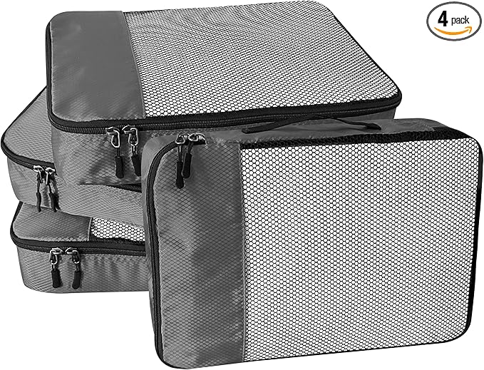WTREE 4-Piece Packing Cubes Travel Accessories Set for Suitcases - Luggage Organizer Bags with Double Zipper - Mesh Top - Small - Dark Grey
