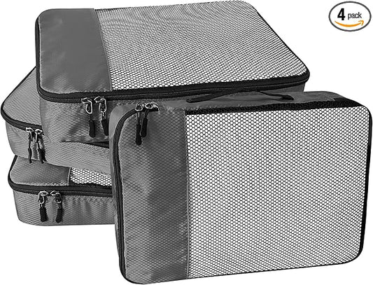 WTREE 4-Piece Packing Cubes Travel Accessories Set for Suitcases - Luggage Organizer Bags with Double Zipper - Mesh Top - Small - Dark Grey