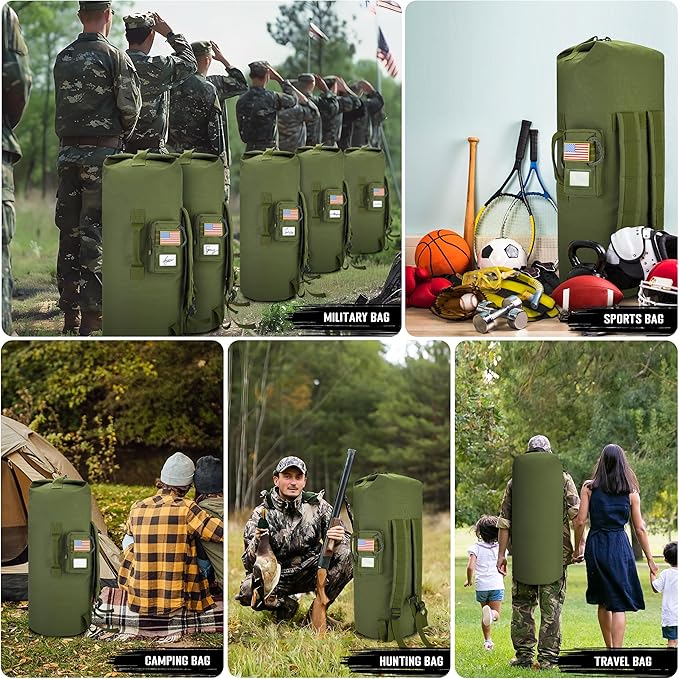 DEYACE Sea Bag, 110L Extra Large Military Duffle Bag with Name Tag Pocket Backpack Straps, Heavy Duty Army Duffle Bag for Camp or Laundry Bag