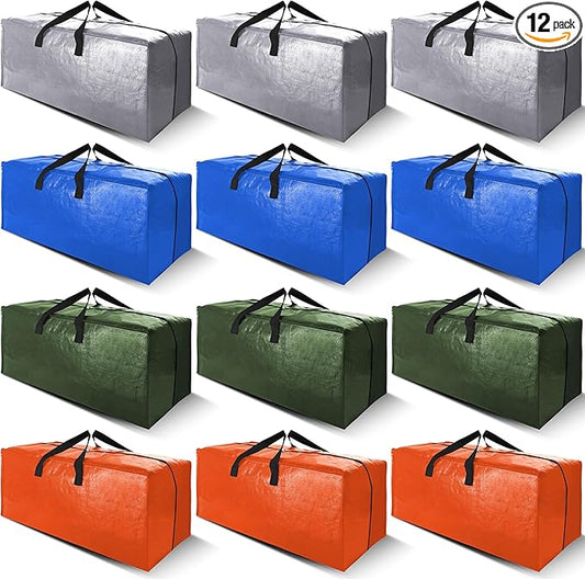Cosy Family 12 Pack Heavy Duty Moving Bags with Backpack Straps - Strong Handles & Zippers, Storage Totes For Space Saving, Fold Flat, Alternative to Moving Box (X-Large-Set of 12, Multicolored)