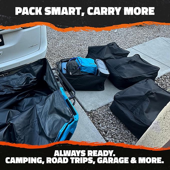 Mockins 29"x19"12" Cargo Carrier Packing Cubes 4 Pack | Each Trailer Hitch Storage Cube Holds Up to 90 Lbs. | Truck Bag Pre-Packing Set | Great for Waterproof Cargo Bag for Hitch Carrier Organization