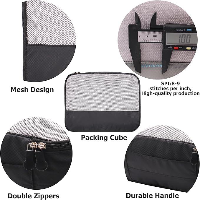 DoubleTrip 9-Piece Black Travel Organizer Set with 4 Packing Cubes, Cosmetic Organizer, Shoe & Electronics Pouches, and Accessories & Laundry Bag for Luggage Storage & Travel Essentials