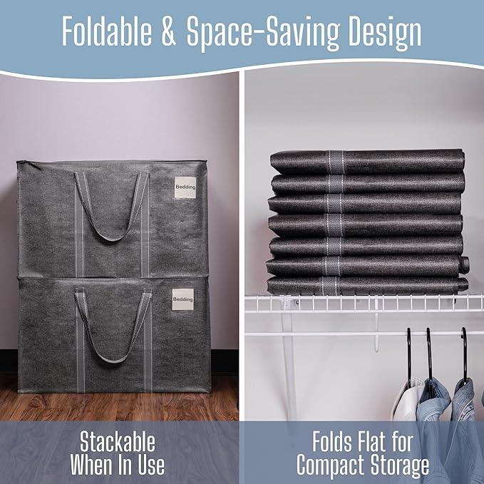 VENO 2 Pack Heavy Duty Moving Bags, Extra Large Storage Bags with Reinforced Handles & Strong Zippers, Foldable & Reusable Moving Box Alternative for Clothes & Dorm Storage
