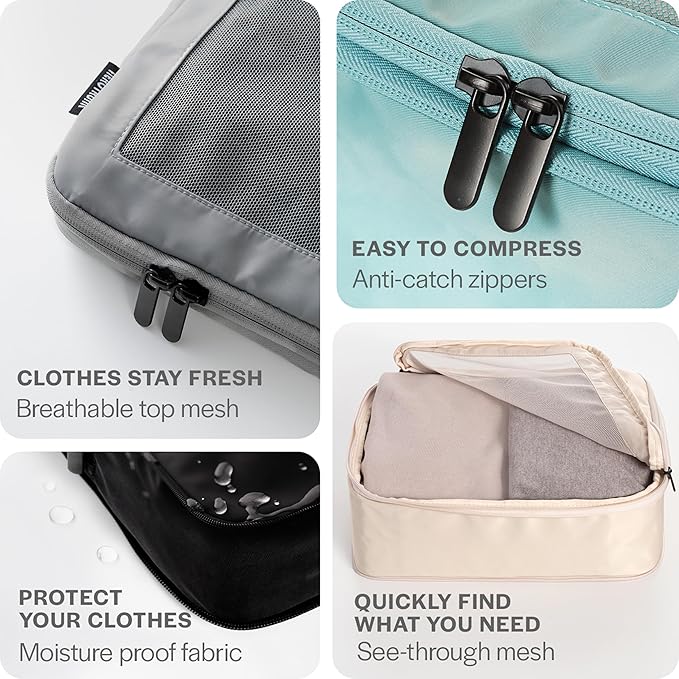 Aerotrunk Compression Packing Cubes for Travel - Luggage Organizer Bags - Double Zipper Packing Cubes for Suitcases (12-Pack, Rose)