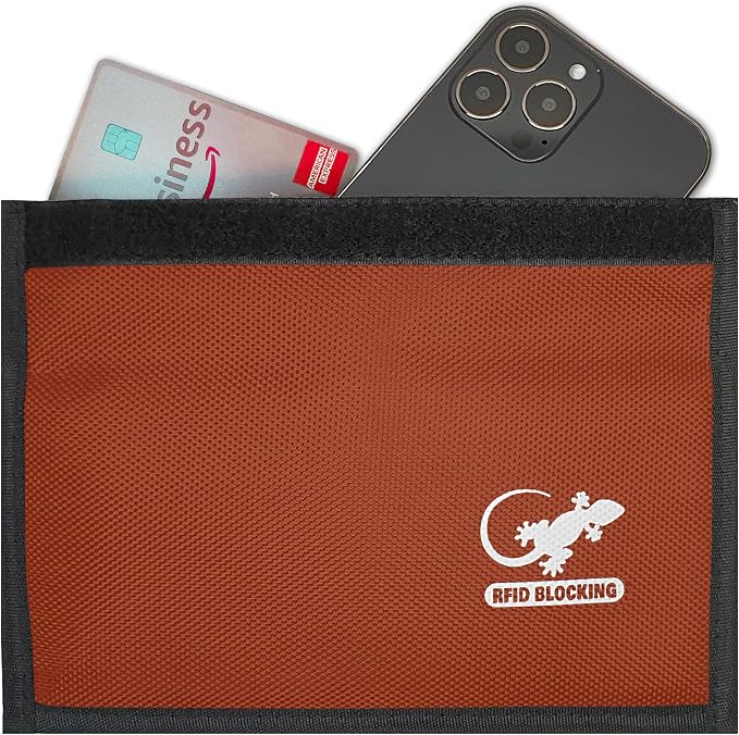 Faraday Bag Anti-Tracking GPS RFID Car Key Signal Blocker Wallet Shielding Pouch Protective Case for Cell Phone Car Key FOB, Data Privacy, Electronic Device Security (ORANGE - NYLON) by GeckoTravelTech
