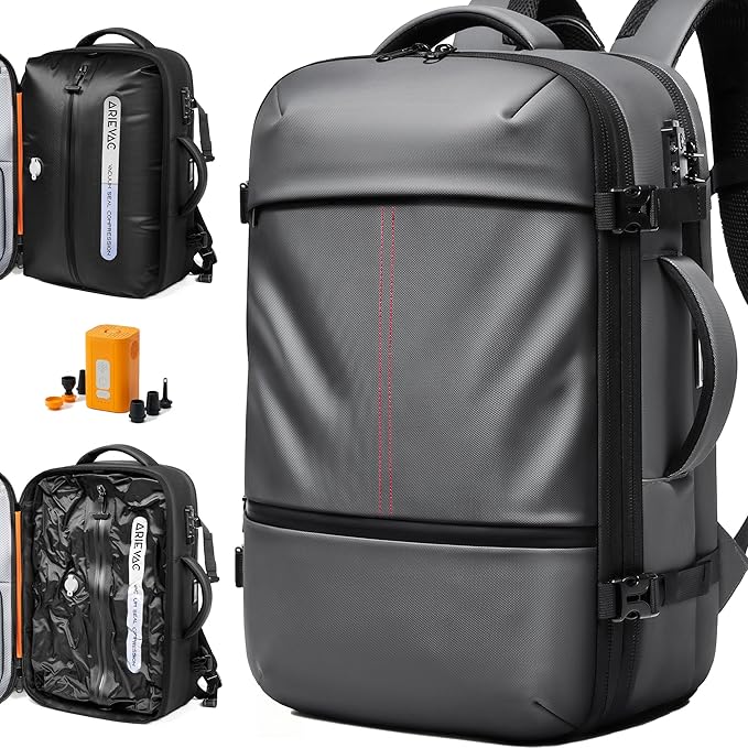 IKYWT Vacuum Seal Backpack Travel with Ultra-Power Pump, 80L Expandable Travel Backpack with Vacuum System w/TSA Lock