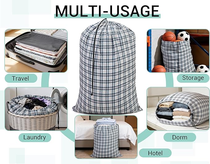 ZPECC Bulk Travel Laundry Bag,Extra Large Heavy Duty Laundry Bags 24 Pack,Washable Dirty Clothes Organizer XL for College Dorm Hotel Camping and Home Storage 30x40(Checkered)
