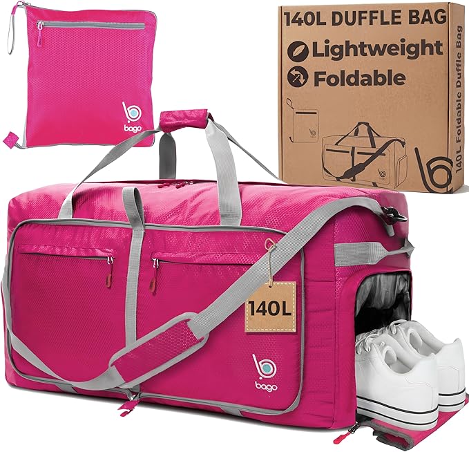 Bago Extra Large Duffle Bag for Travel Women & Men. Durable, Lightweight, Foldable Travel Duffel Bags For Traveling Women. 140L Duffle Bags Use As a Weekender Bag with Shoe Compartment, Checked Duffel