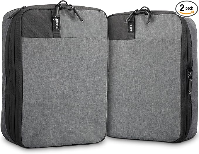 Premium Compression Packing Cubes with Dirty Clean Split Compartment- Double Sided with Luggage Labels -Set of 2