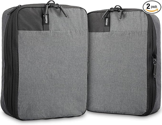 Premium Compression Packing Cubes with Dirty Clean Split Compartment- Double Sided with Luggage Labels -Set of 2